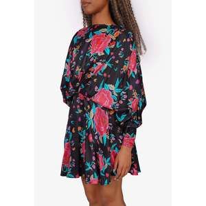 The Attico Black Floral Satin L/S Mini Dress sz 40